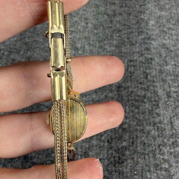 Omega Womens Watch 14k Gold Oval Silver Dial Mesh Band Vintage Swiss Dress main image 7